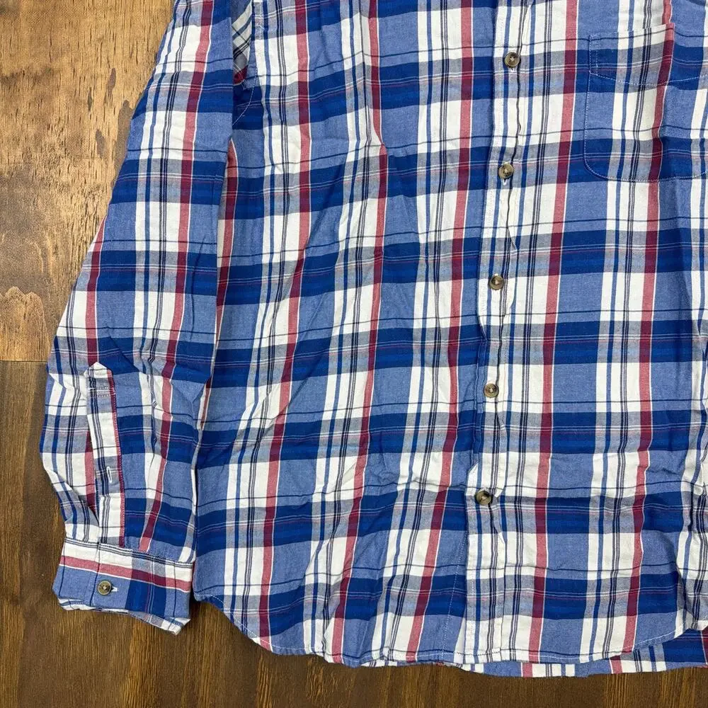 J Crew Mens Shirt Blue Red Cream Plaid Button Down Long Sleeve Cotton Large